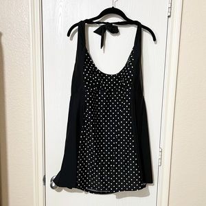 Basic Editions Black/White Polka Dot Halter Tie Swimsuit 26W Beach Vacation